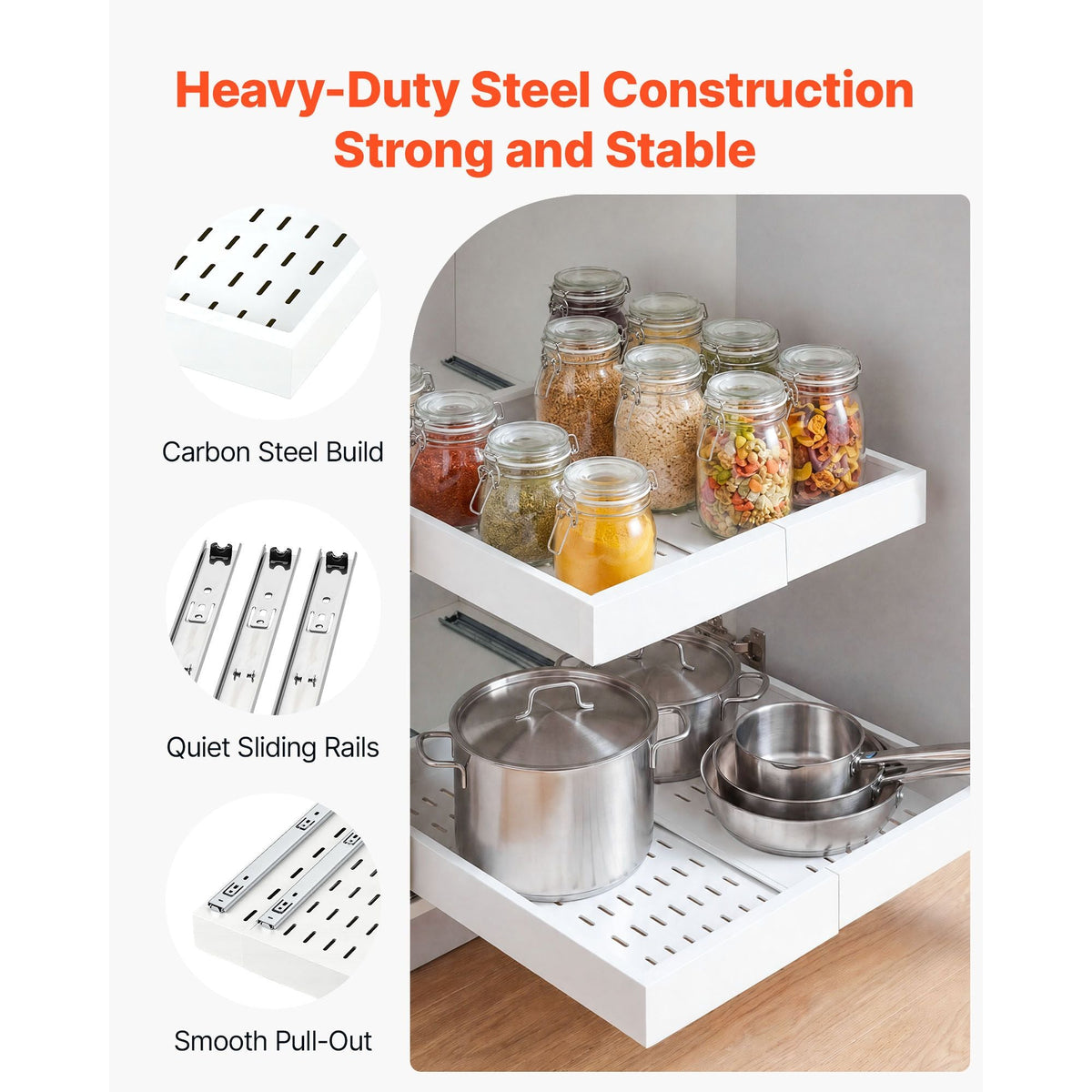 Pull Out Cabinet Organizer, 4 Pack Expandable Width (12.2"-18.9"), 20.47" Deep Pull Out Drawers for Cabinets, Sliding Drawer for Kitchen Pantry Cabinet Organizer with Nano Adhesive Strips, White