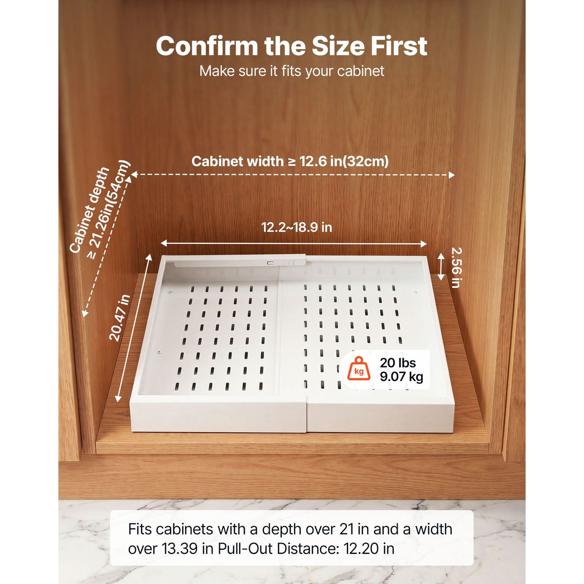 Pull Out Cabinet Organizer, 4 Pack Expandable Width (12.2"-18.9"), 20.47" Deep Pull Out Drawers for Cabinets, Sliding Drawer for Kitchen Pantry Cabinet Organizer with Nano Adhesive Strips, White