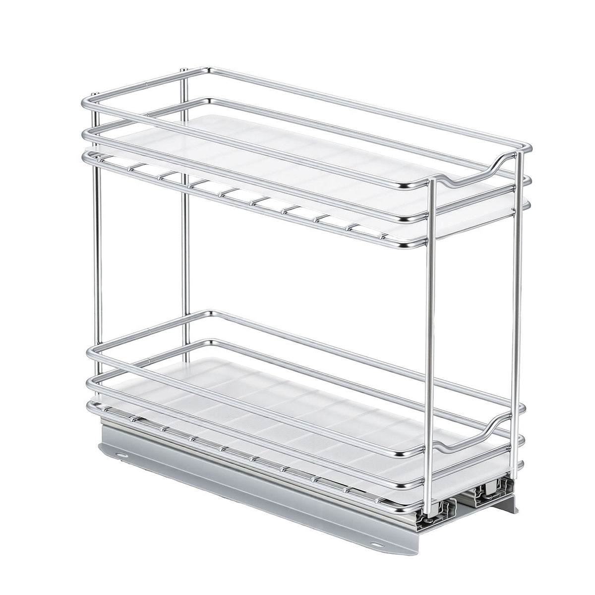 Pull Out Spice Rack Organizer for Cabinet, 2 Tier Slide Out Spice Rack Organizer, Heavy Duty Metal Seasoning Kitchen Basket for Inside Cabinets & Pantry Closet, 4.33"W x 8.46"D x 10.43"H, Silver