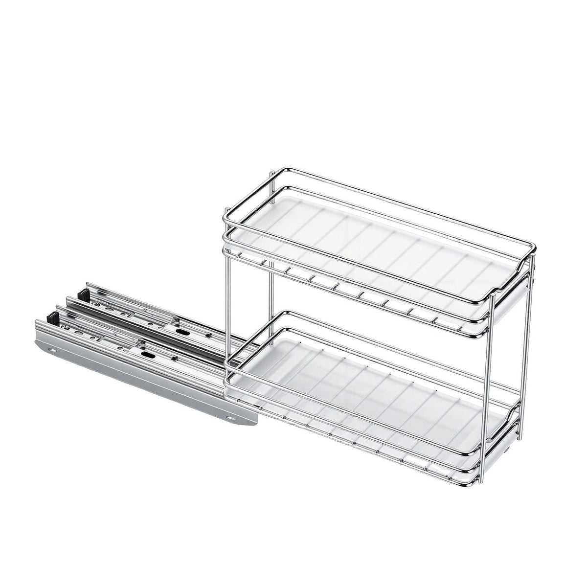 Pull Out Spice Rack Organizer for Cabinet, 2 Tier Slide Out Spice Rack Organizer, Heavy Duty Metal Seasoning Kitchen Basket for Inside Cabinets & Pantry Closet, 4.33"W x 8.46"D x 10.43"H, Silver