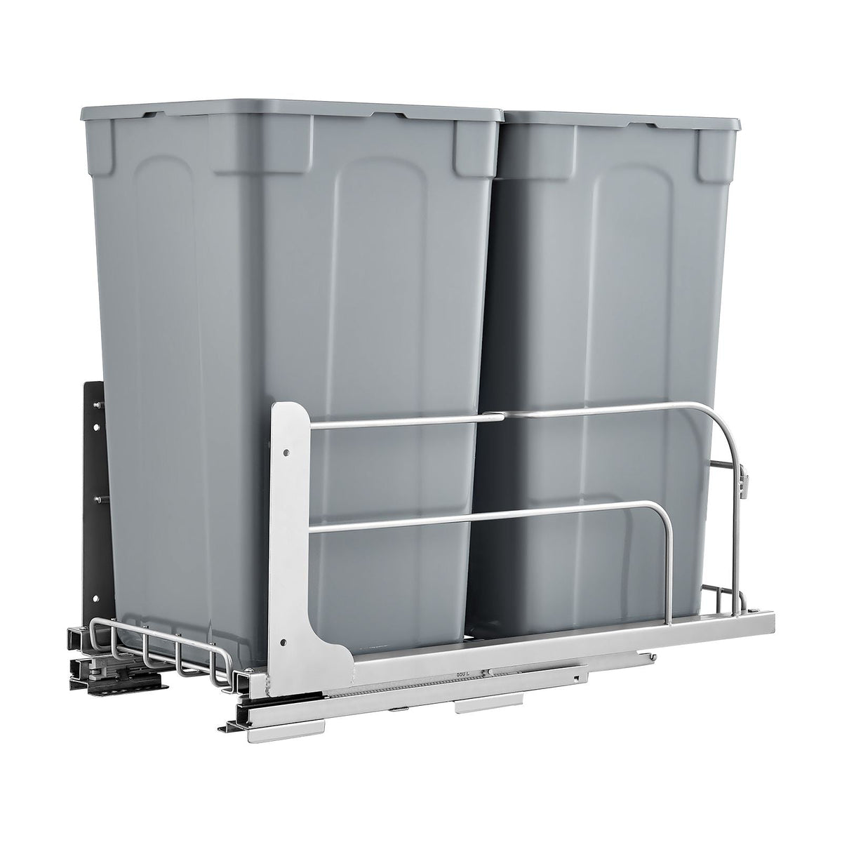 Pull-Out Trash Can, 27 QT x2 Double Under Mount Kitchen Waste Container, Heavy Duty Garbage Recycling Bin with Door Kit and Soft Close Slide, for Kitchen Cabinet, Sink, Under Counter (Grey)