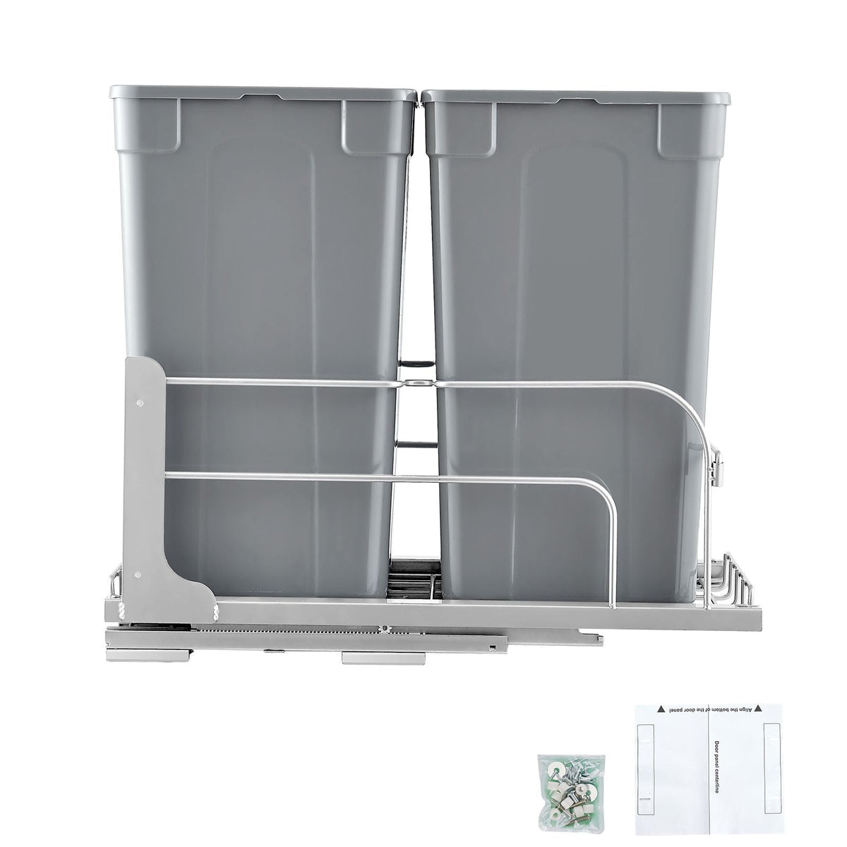 Pull-Out Trash Can, 27 QT x2 Double Under Mount Kitchen Waste Container, Heavy Duty Garbage Recycling Bin with Door Kit and Soft Close Slide, for Kitchen Cabinet, Sink, Under Counter (Grey)