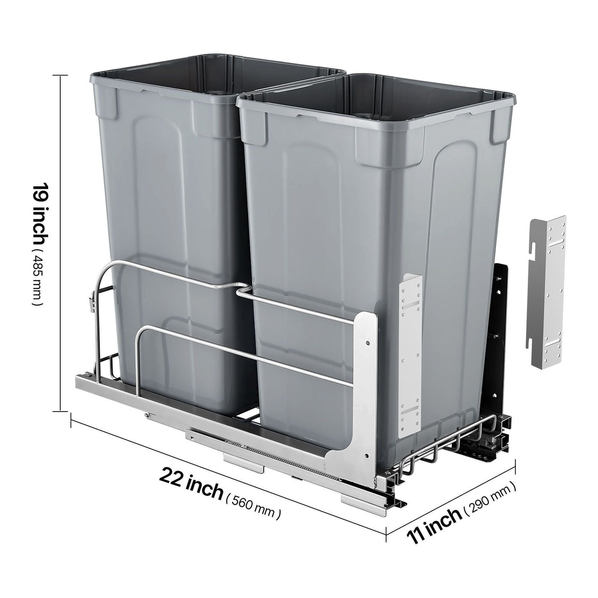 Pull-Out Trash Can, 27 QT x2 Double Under Mount Kitchen Waste Container, Heavy Duty Garbage Recycling Bin with Door Kit and Soft Close Slide, for Kitchen Cabinet, Sink, Under Counter (Grey)