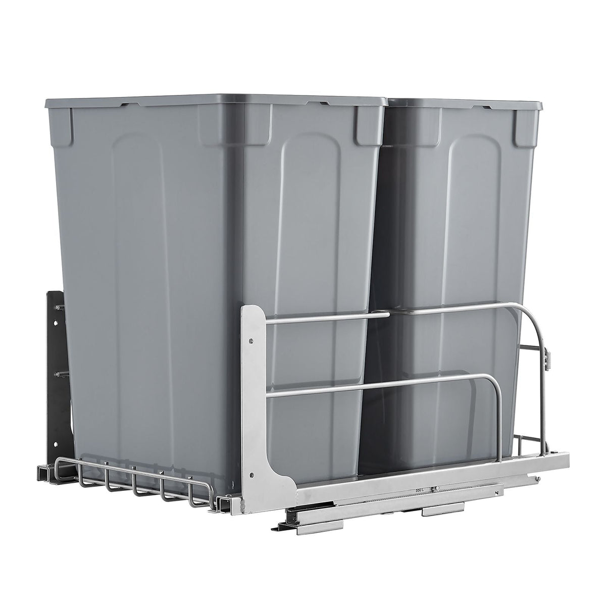 Pull-Out Trash Can, 35 QT x2 Double Under Mount Kitchen Waste Container, Heavy Duty Garbage Recycling Bin with Door Kit and Soft Close Slide, for Kitchen Cabinet, Sink, Under Counter (Grey)