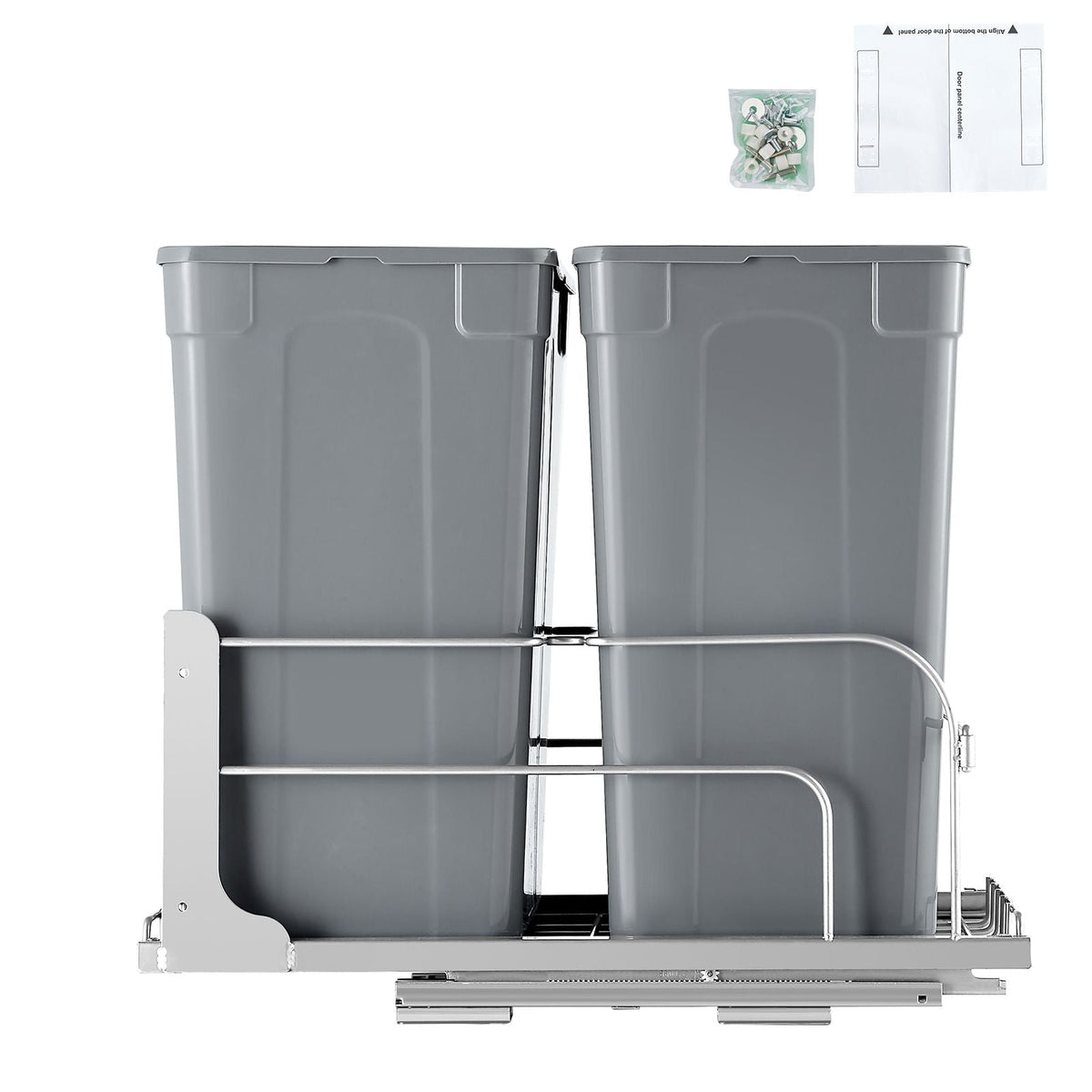 Pull-Out Trash Can, 35 QT x2 Double Under Mount Kitchen Waste Container, Heavy Duty Garbage Recycling Bin with Door Kit and Soft Close Slide, for Kitchen Cabinet, Sink, Under Counter (Grey)