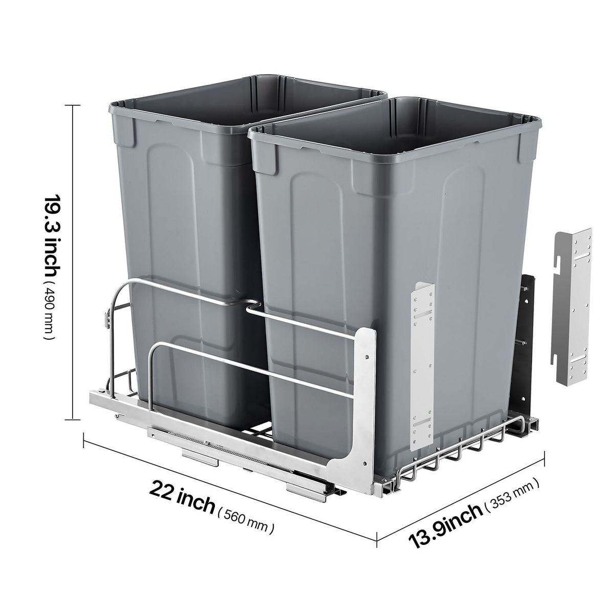 Pull-Out Trash Can, 35 QT x2 Double Under Mount Kitchen Waste Container, Heavy Duty Garbage Recycling Bin with Door Kit and Soft Close Slide, for Kitchen Cabinet, Sink, Under Counter (Grey)
