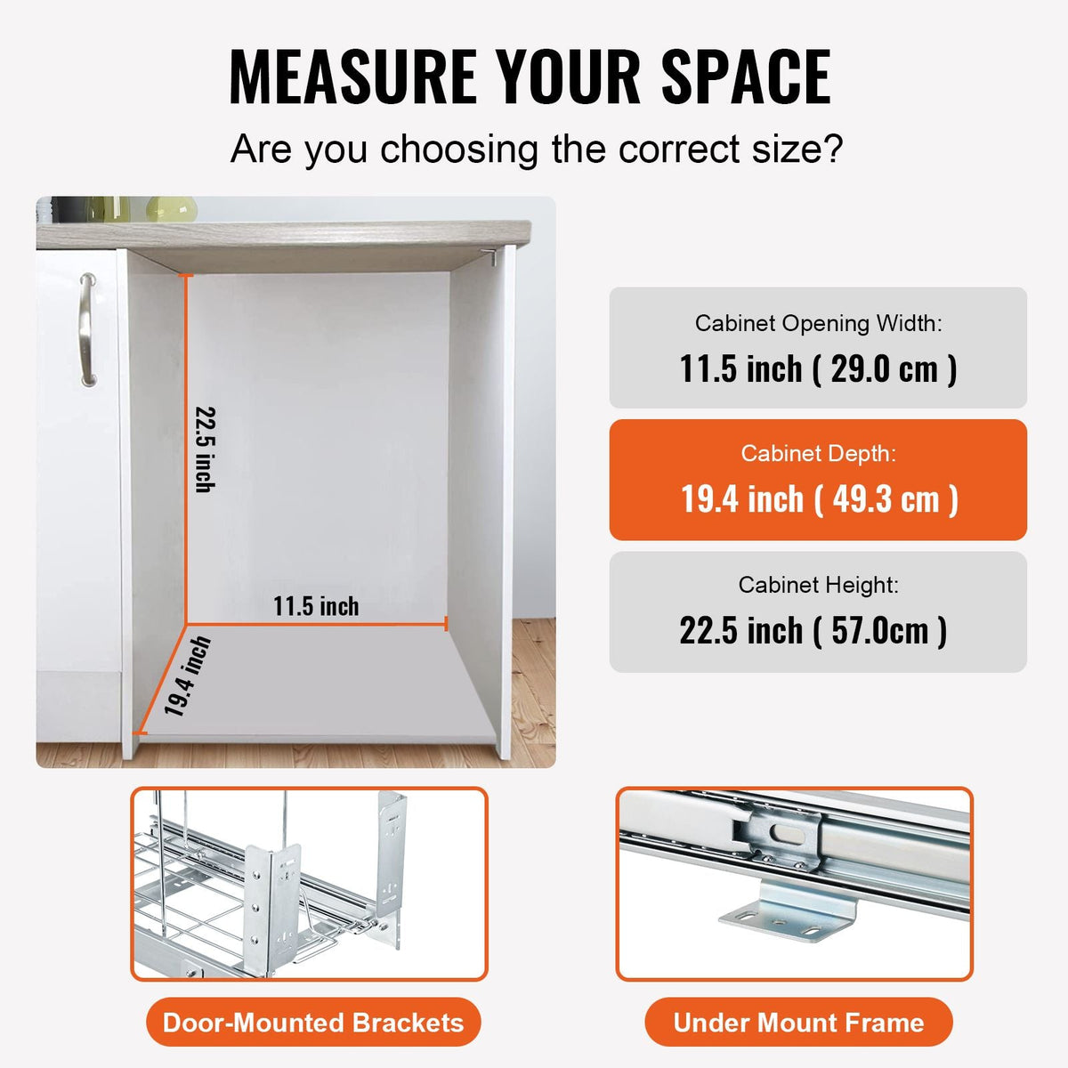 Pull-Out Trash Can, 35L Single Bin, Under Mount Kitchen Waste Container with Slide, Handle and Door Mounting Kit, 110 lbs Load Capacity Heavy Duty Garbage Recycling Bin for Kitchen Cabinet, Sink