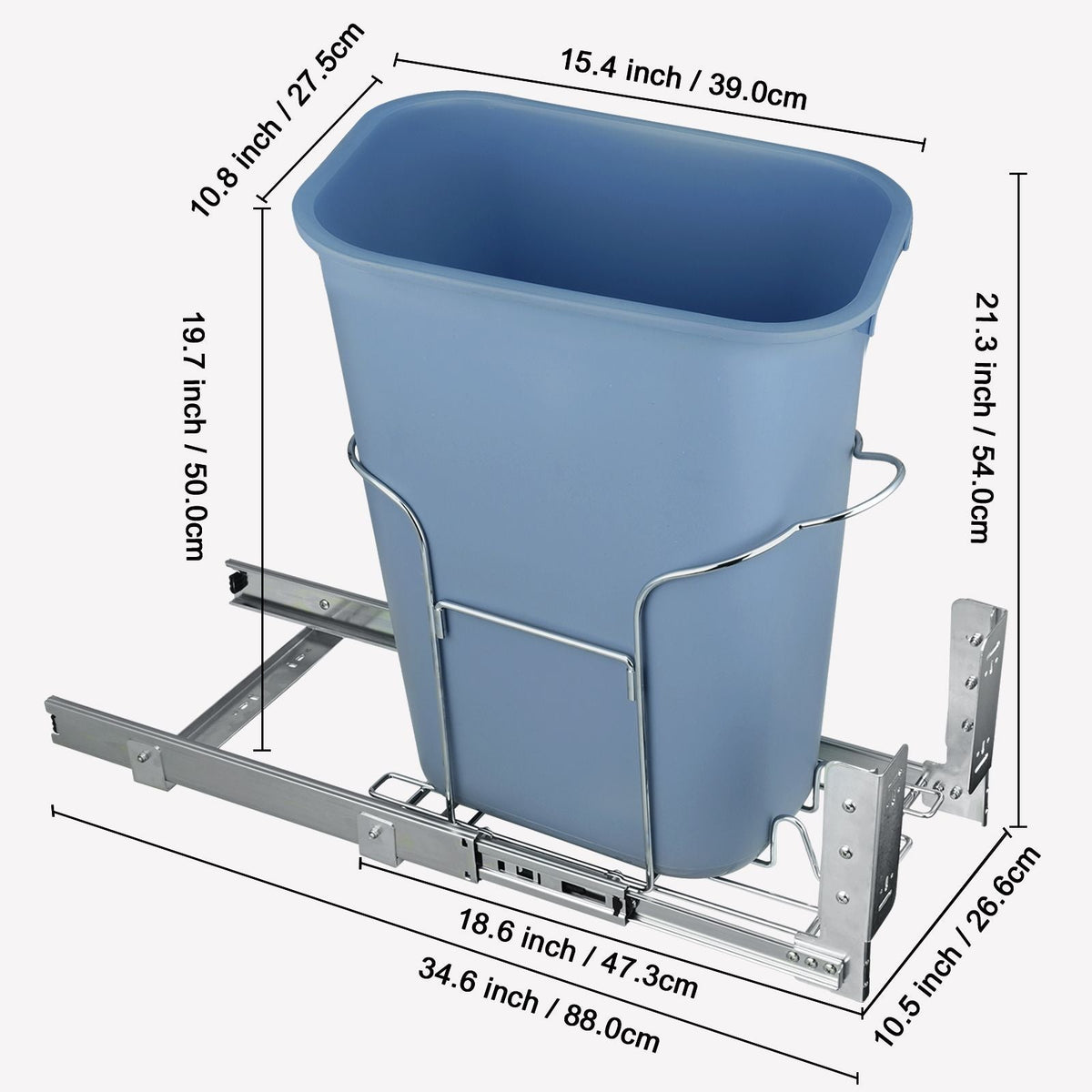 Pull-Out Trash Can, 35L Single Bin, Under Mount Kitchen Waste Container with Slide, Handle and Door Mounting Kit, 110 lbs Load Capacity Heavy Duty Garbage Recycling Bin for Kitchen Cabinet, Sink