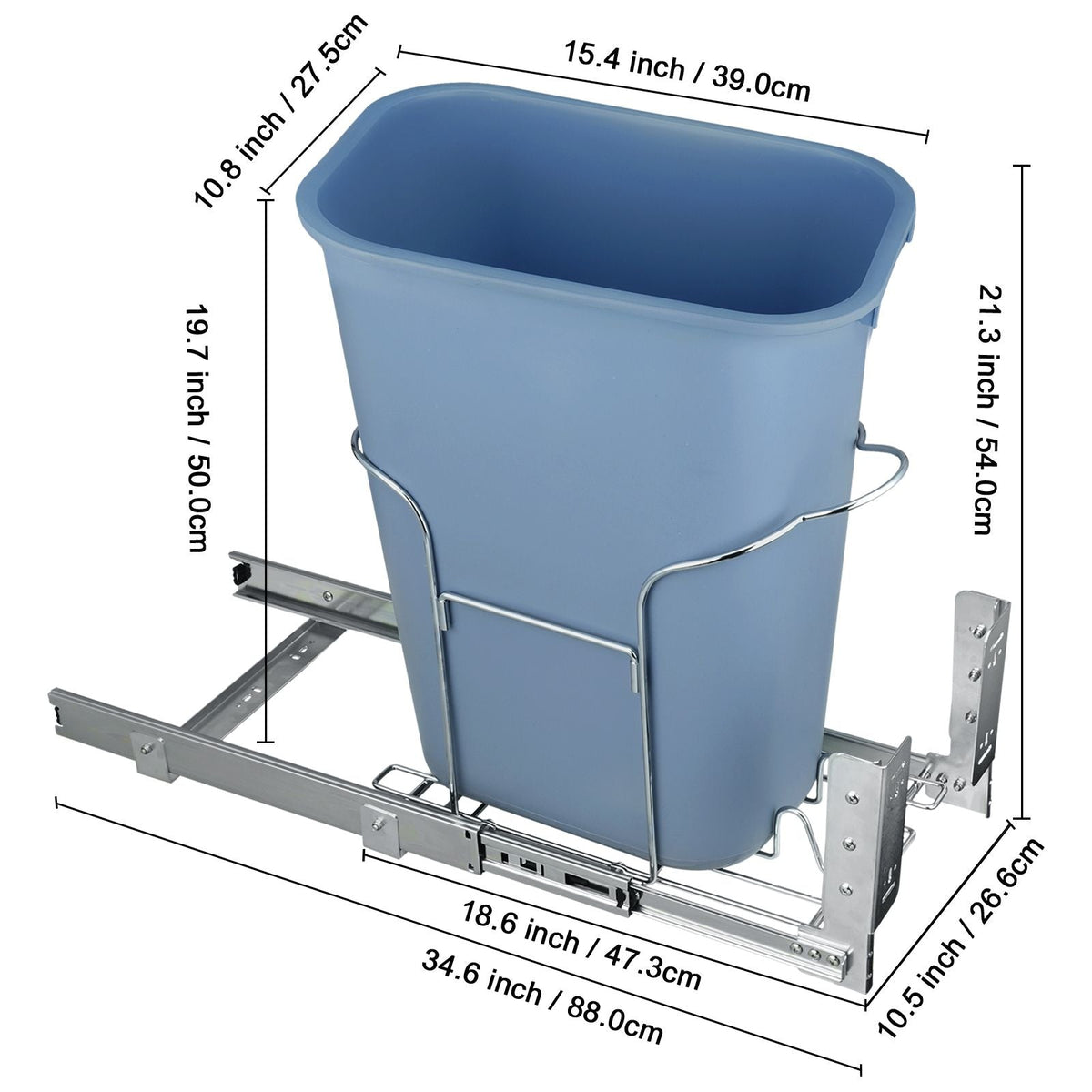 Pull-Out Trash Can, 35L Single Bin, Under Mount Kitchen Waste Container with Slide, Handle and Door Mounting Kit, 110 lbs Load Capacity Heavy Duty Garbage Recycling Bin for Kitchen Cabinet, Sink