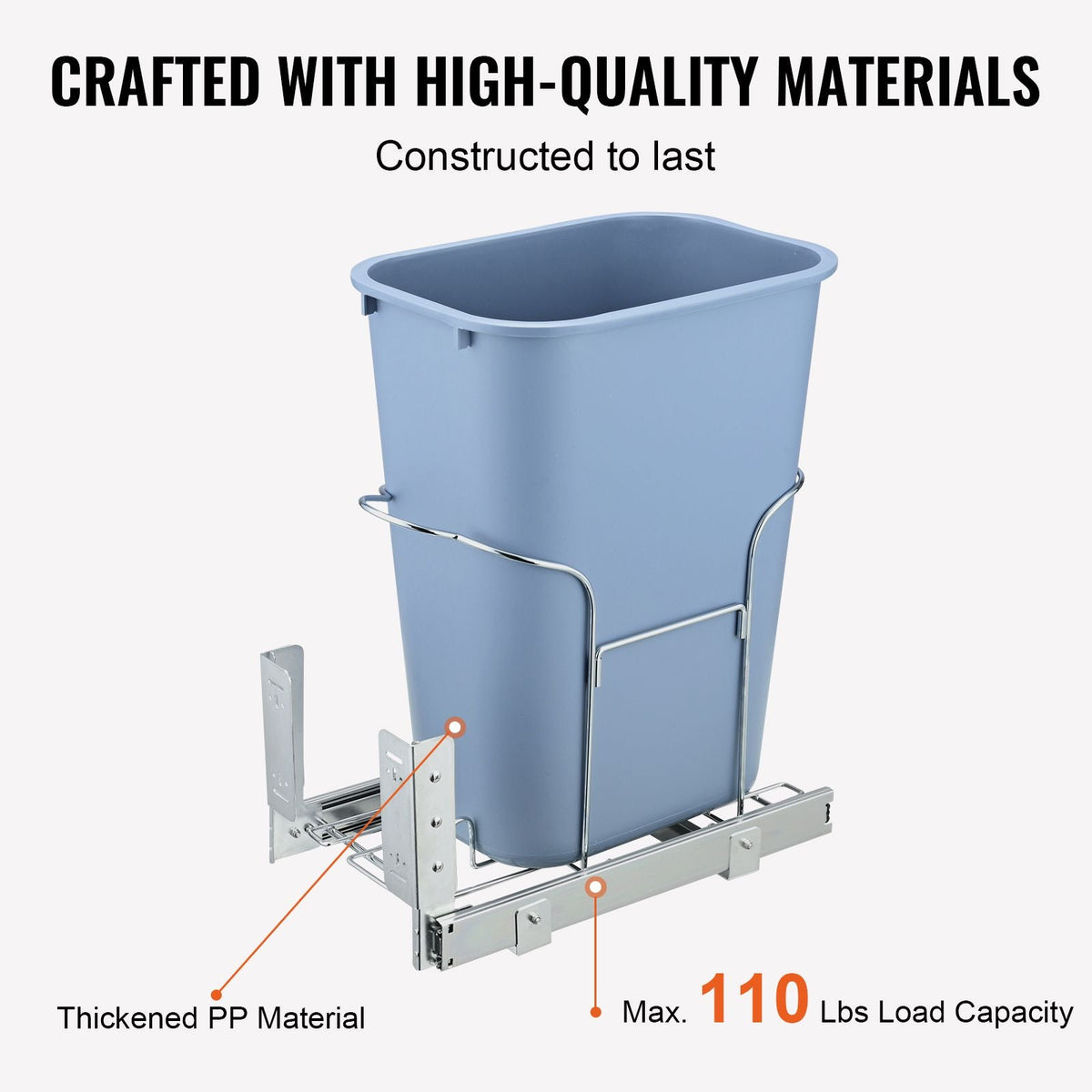 Pull-Out Trash Can, 35L Single Bin, Under Mount Kitchen Waste Container with Slide, Handle and Door Mounting Kit, 110 lbs Load Capacity Heavy Duty Garbage Recycling Bin for Kitchen Cabinet, Sink