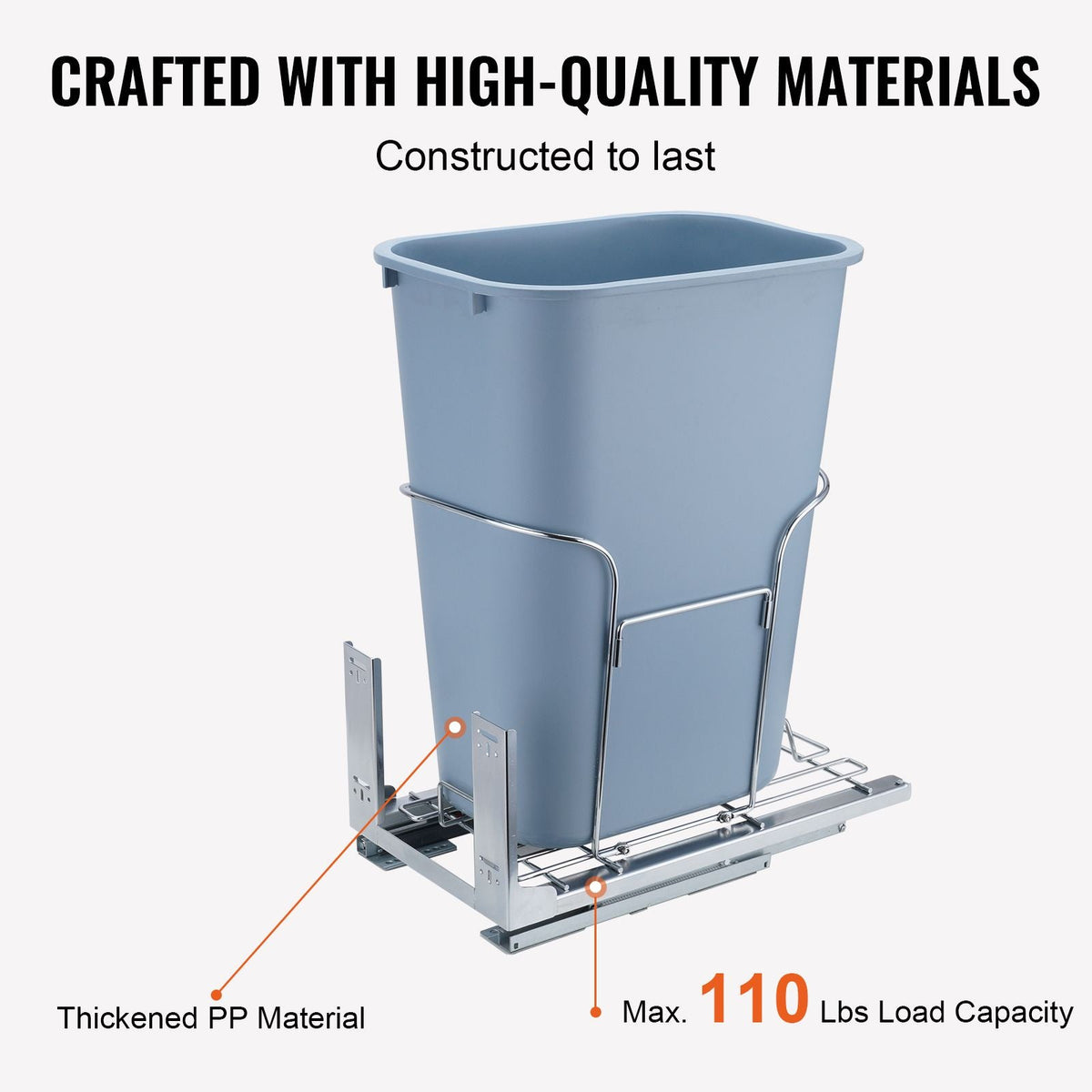 Pull-Out Trash Can, 35L Single Bin, Under Mount Kitchen Waste Container with Slide, Handle and Door Mounting Kit, 110 lbs Load Capacity Heavy Duty Garbage Recycling Bin for Kitchen Cabinet, Sink