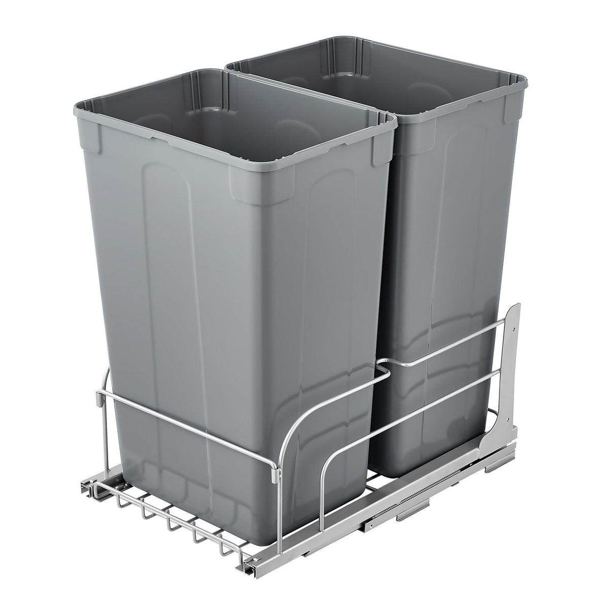 Pull-Out Trash Can, 50 QT x2 Double Under Mount Kitchen Waste Container, Heavy Duty Garbage Recycling Bin with Door Kit and Soft Close Slide, for Kitchen Cabinet, Sink, Under Counter (Grey)