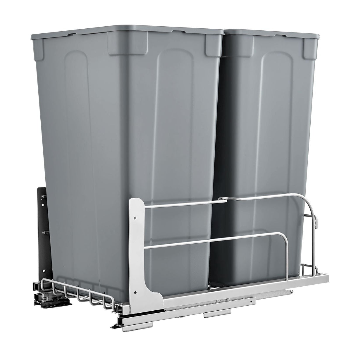 Pull-Out Trash Can, 50 QT x2 Double Under Mount Kitchen Waste Container, Heavy Duty Garbage Recycling Bin with Door Kit and Soft Close Slide, for Kitchen Cabinet, Sink, Under Counter (Grey)