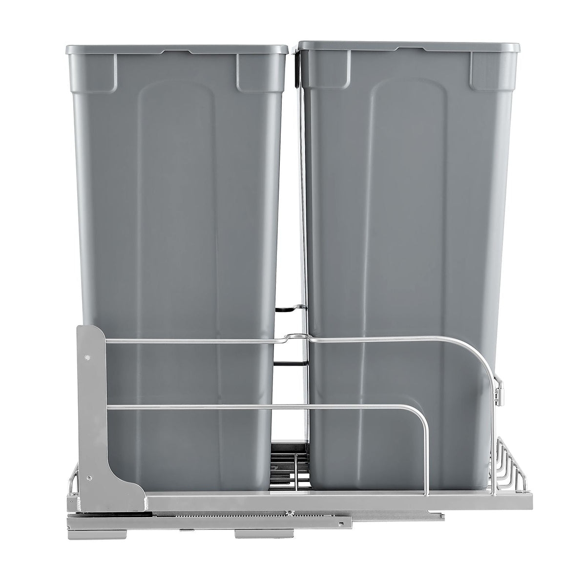 Pull-Out Trash Can, 50 QT x2 Double Under Mount Kitchen Waste Container, Heavy Duty Garbage Recycling Bin with Door Kit and Soft Close Slide, for Kitchen Cabinet, Sink, Under Counter (Grey)