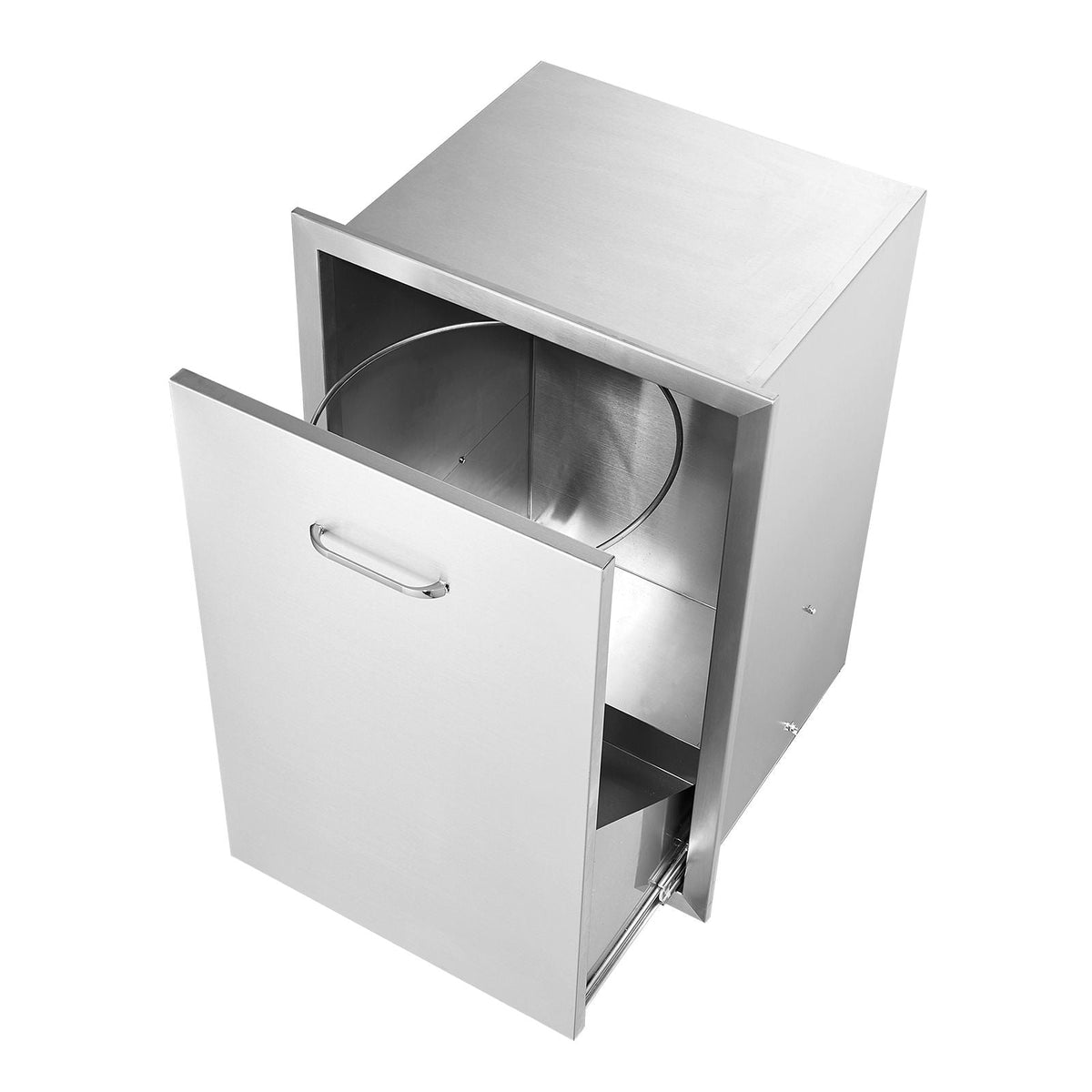 Pull Out Trash Drawer 19.7W x 26.5H Inch Outdoor Kitchen Drawers Stainless Steel with Trash Bag Ring for BBQ Island or Grill Station