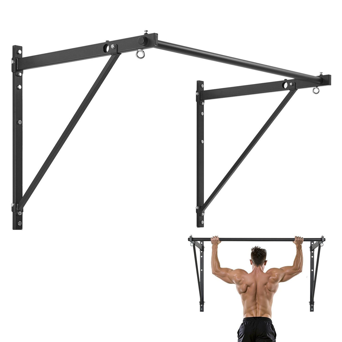Pull Up Bar, 50 in Width Wall Mounted Pull Ups, Adjustable Depth 22" or 30" from Wall, Heavy Duty Steel Upper Body Workout Bars, 440 lbs Weight Capacity Chin Up Training Station, for Home Gym