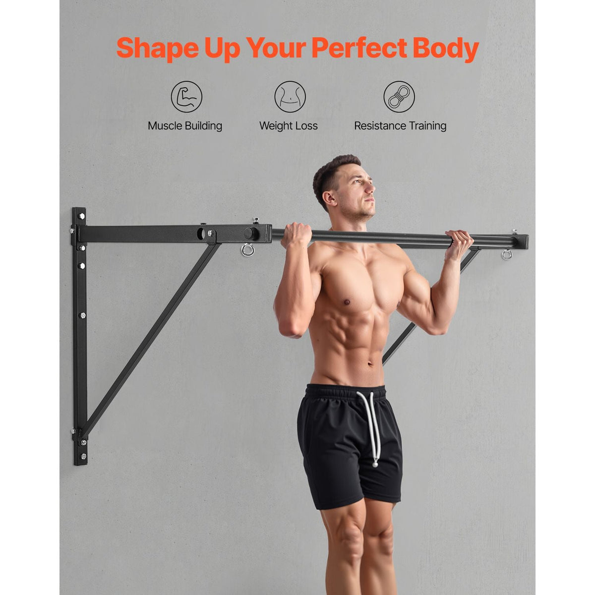 Pull Up Bar, 50 in Width Wall Mounted Pull Ups, Adjustable Depth 22" or 30" from Wall, Heavy Duty Steel Upper Body Workout Bars, 440 lbs Weight Capacity Chin Up Training Station, for Home Gym