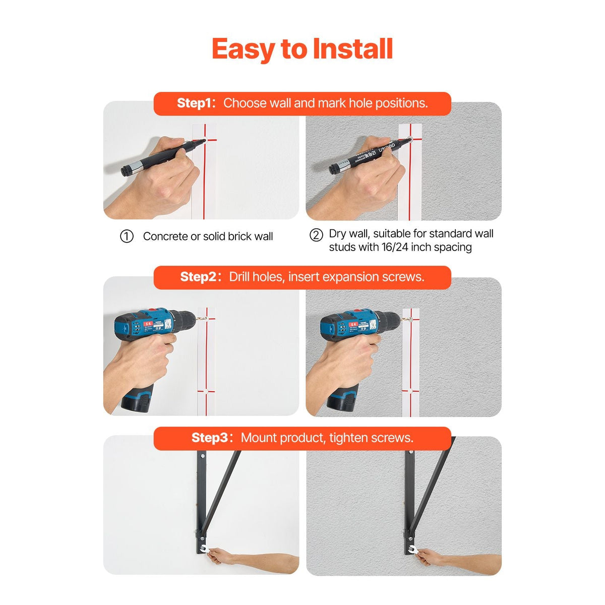 Pull Up Bar, 50 in Width Wall Mounted Pull Ups, Adjustable Depth 22" or 30" from Wall, Heavy Duty Steel Upper Body Workout Bars, 440 lbs Weight Capacity Chin Up Training Station, for Home Gym