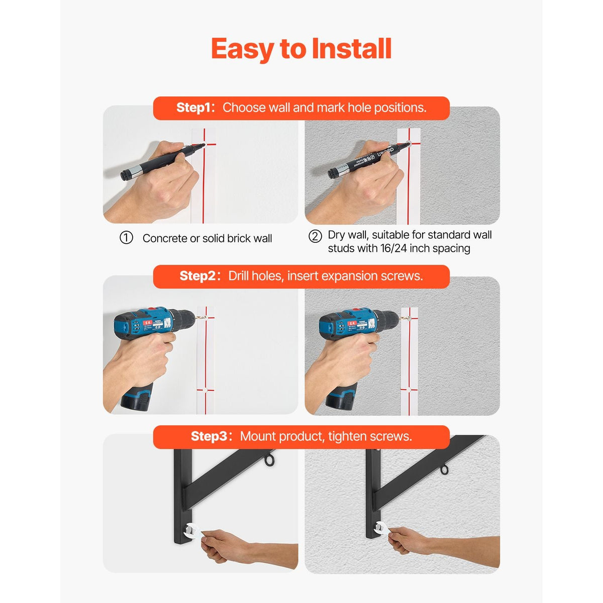 Pull Up Bar, Multi-Grip Wall Mounted Pull Ups, 50 in Width Multifunctional Chin Up Training Station, Heavy Duty Steel Upper Body Workout Bars with Hangers, 440 lbs Weight Capacity, for Home Gym
