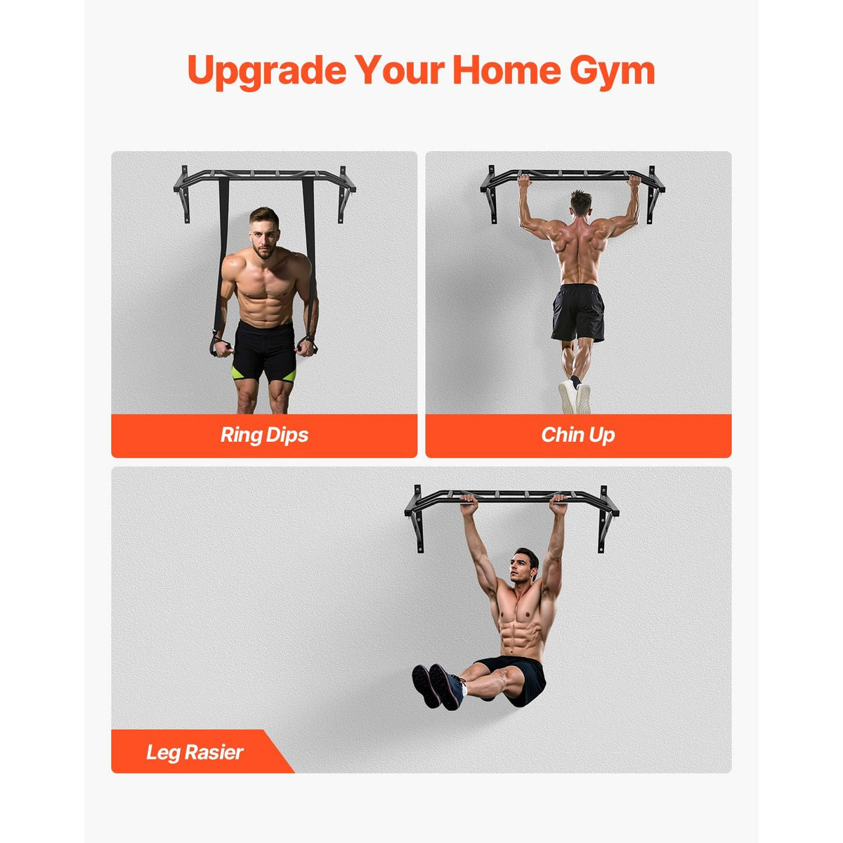 Pull Up Bar, Multi-Grip Wall Mounted Pull Ups, 50 in Width Multifunctional Chin Up Training Station, Heavy Duty Steel Upper Body Workout Bars with Hangers, 440 lbs Weight Capacity, for Home Gym