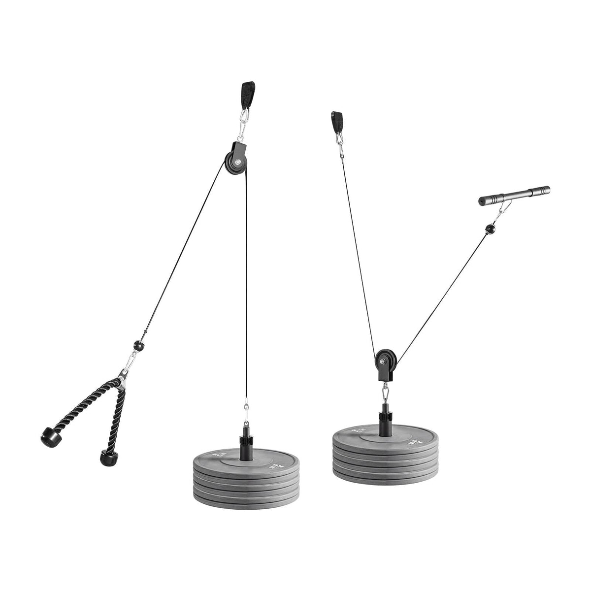 Pulley System, 1 PC LAT and Lift Pulley System, Gym Rack Pulleys Attachment with two Steel Cables, Short Bar, Dual Grip Handles, Cable Machine for Bicep, Shoulder, Back, Up to 280 lbs Capacity