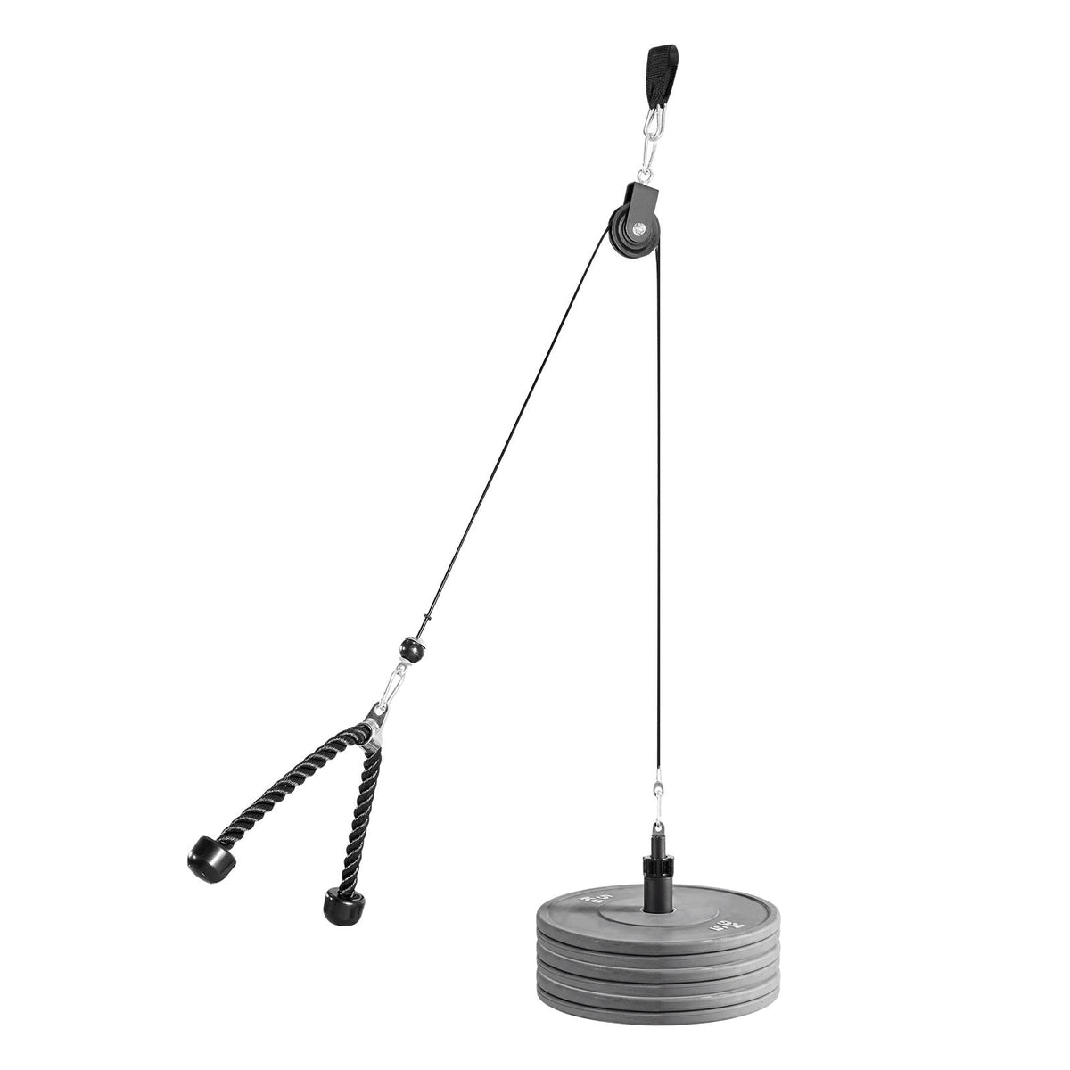 Pulley System, 1 PC LAT and Lift Pulley System, Gym Rack Pulleys Attachment with two Steel Cables, Short Bar, Dual Grip Handles, Cable Machine for Bicep, Shoulder, Back, Up to 280 lbs Capacity