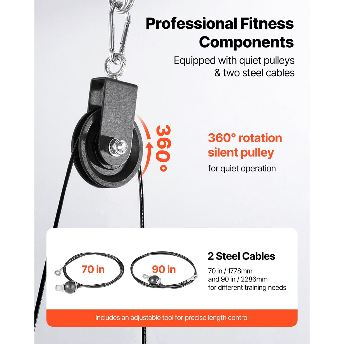 Pulley System, 2 PCS LAT and Lift Pulley System, Gym Rack Pulleys Attachment with two Steel Cables, Short Bar, Dual Grip Handles, Cable Machine for Bicep, Shoulder, Back, Up to 330 lbs Capacity