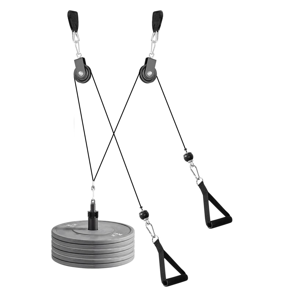 Pulley System, 2 PCS LAT and Lift Pulley System, Gym Rack Pulleys Attachment with two Steel Cables, Short Bar, Dual Grip Handles, Cable Machine for Bicep, Shoulder, Back, Up to 330 lbs Capacity