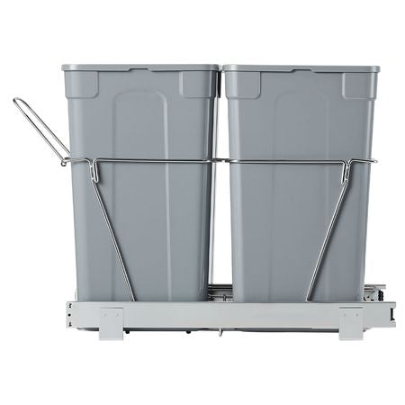 Pullout Trash Can for Kitchen Cabinets, 27QTx2 Double Under Sink Garbage Waste Recycling Bin, Under Mount Waste Container, with Heavy Duty Metal Full Extension Sliding System and Handle