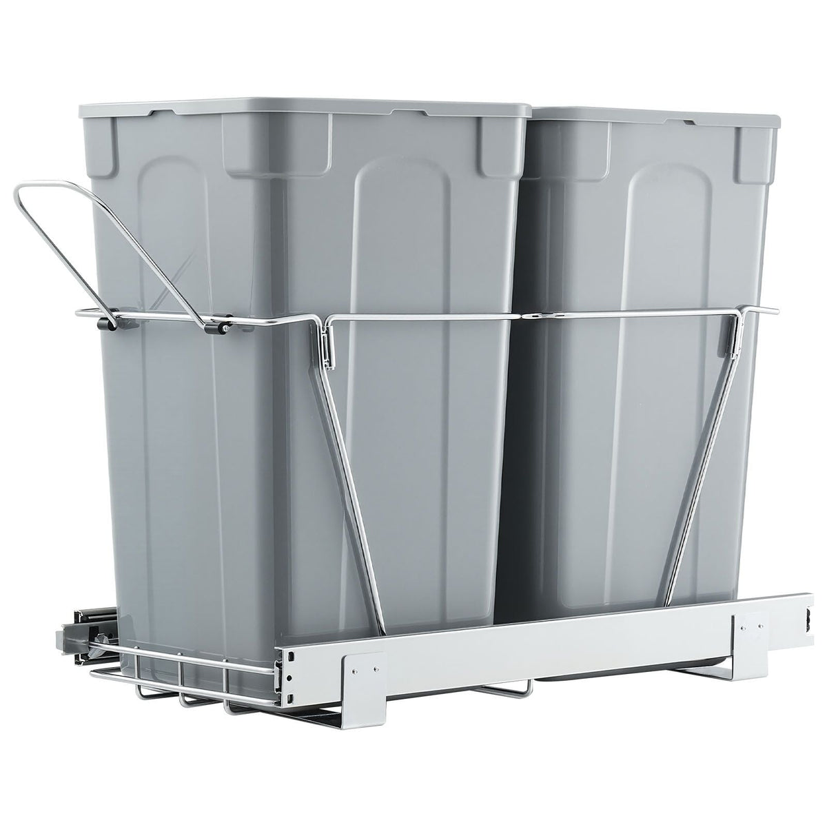 Pullout Trash Can for Kitchen Cabinets, 27QTx2 Double Under Sink Garbage Waste Recycling Bin, Under Mount Waste Container, with Heavy Duty Metal Full Extension Sliding System and Handle