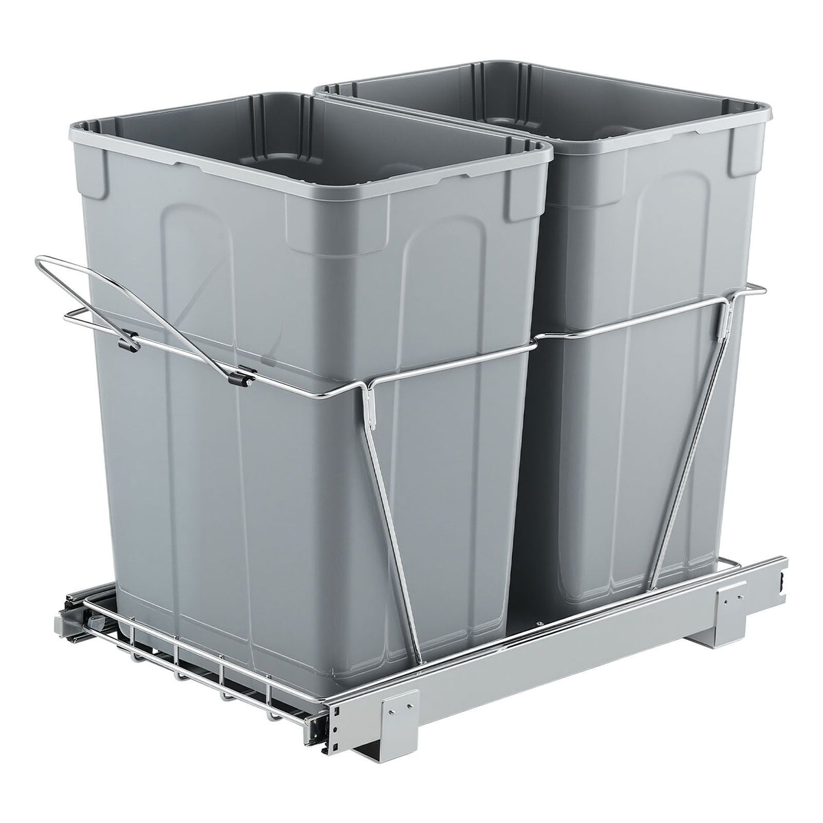 Pullout Trash Can for Kitchen Cabinets, 35 QT x2 Double Under Sink Garbage Waste Recycling Bin, Under Mount Waste Container, with Heavy Duty Metal Full Extension Sliding System and Handle