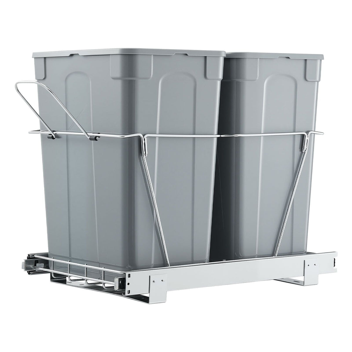 Pullout Trash Can for Kitchen Cabinets, 35 QT x2 Double Under Sink Garbage Waste Recycling Bin, Under Mount Waste Container, with Heavy Duty Metal Full Extension Sliding System and Handle