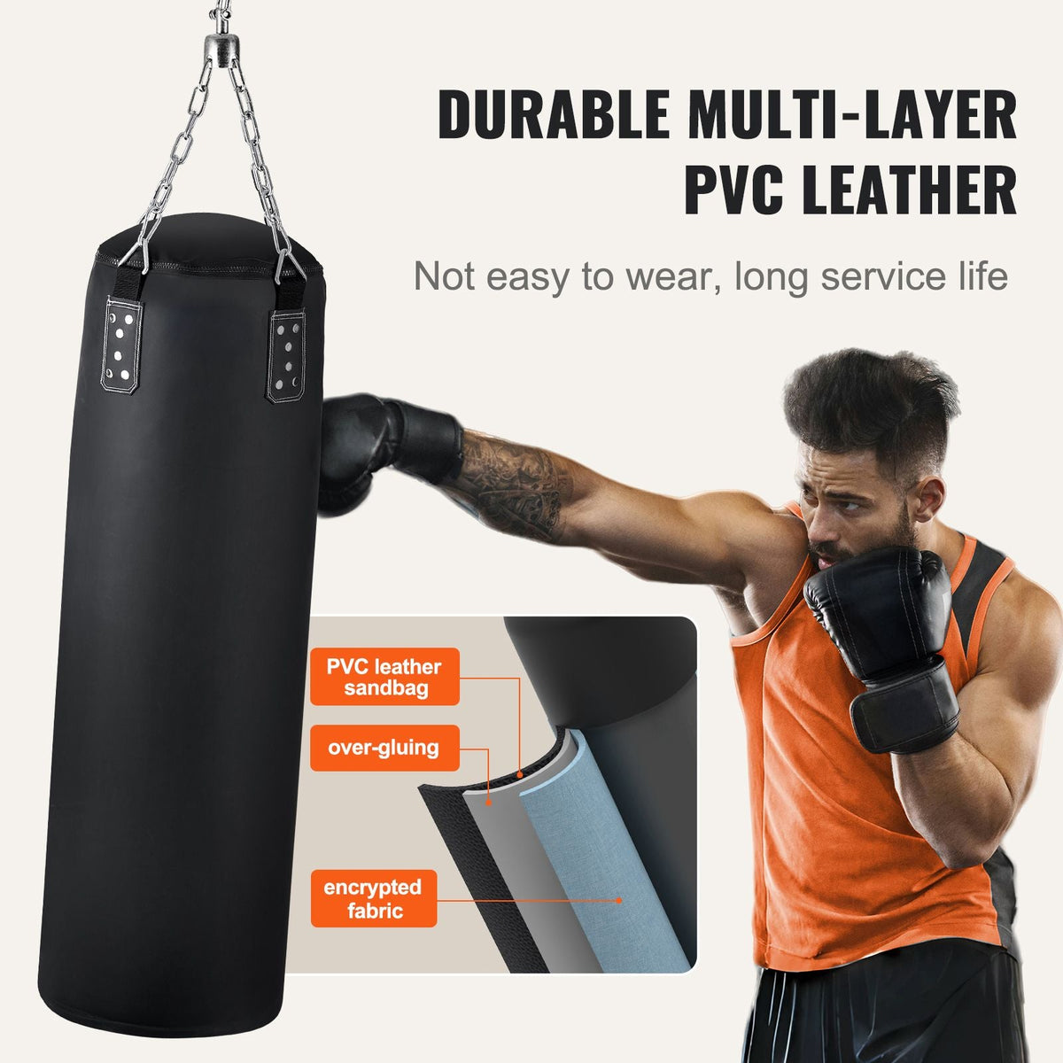 Punching Bag for Adults, 4ft PVC Heavy Boxing Bag Set, Punching Bag with Chains and Gloves, Hanging Boxing Bag for MMA Karate Judo, Muay Thai Kickboxing Boxing, Home Gym Training, (Unfilled)