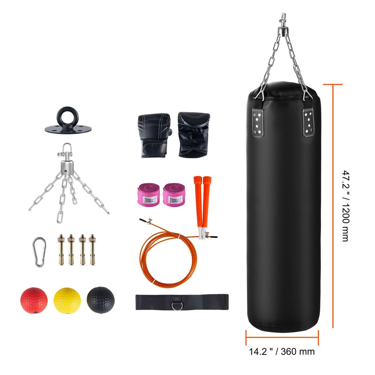 Punching Bag for Adults, 4ft PVC Heavy Boxing Bag Set, Punching Bag with Chains and Gloves, Hanging Boxing Bag for MMA Karate Judo, Muay Thai Kickboxing Boxing, Home Gym Training, (Unfilled)