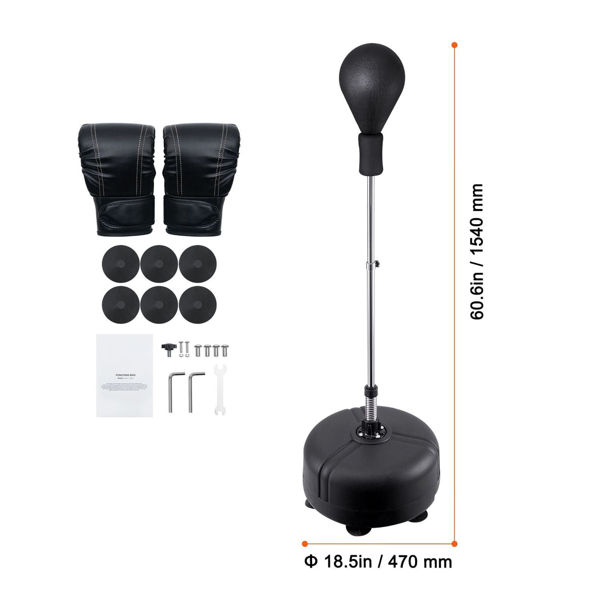 Punching Bag, Reflex Boxing Bag for Teens & Adults, Height Adjustable Free Standing Strike Bag Set with Boxing Gloves & Stand, Speed Bag for Training, Boxing Equipment, Stress Relief & Fitness