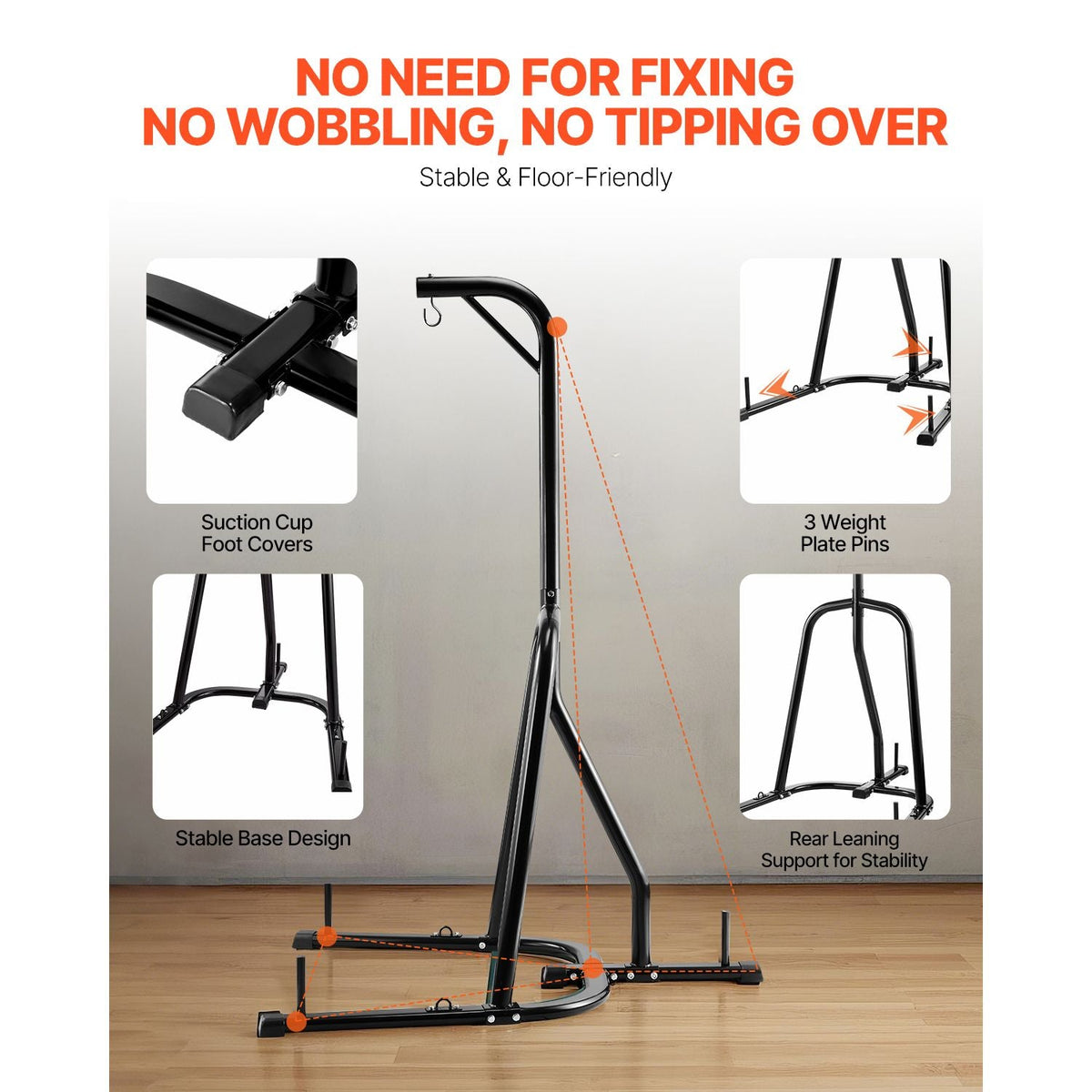 Punching Bag Stand, Steel Heavy Duty Workout Equipment, Boxing Punching Bag Stand, Holds Up to 140 lbs, Freestanding Sandbag Rack with Weighted Base, Training Equipment for Home Gym Fitness