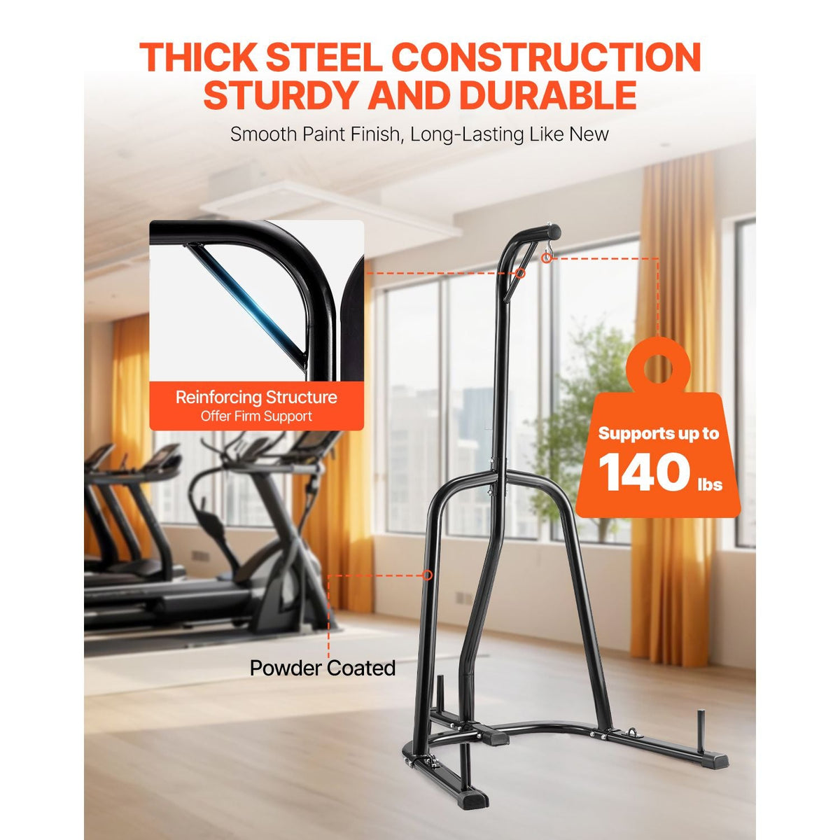 Punching Bag Stand, Steel Heavy Duty Workout Equipment, Boxing Punching Bag Stand, Holds Up to 140 lbs, Freestanding Sandbag Rack with Weighted Base, Training Equipment for Home Gym Fitness