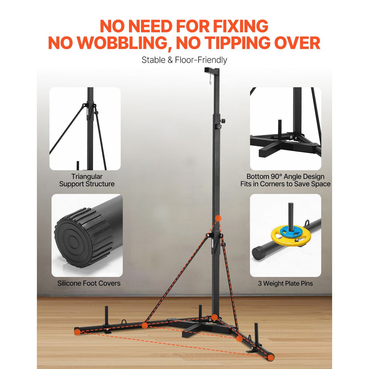 Punching Bag Stand, Steel Heavy Duty Workout Training Equipment, Adjustable Height Boxing Punching Stand with Weighted Base, Holds Up to 140 lbs, Freestanding Sandbag Rack for Home Gym Fitness