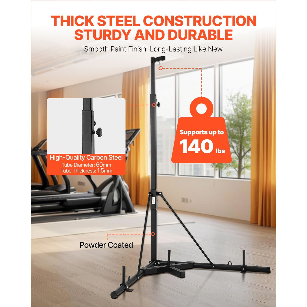 Punching Bag Stand, Steel Heavy Duty Workout Training Equipment, Adjustable Height Boxing Punching Stand with Weighted Base, Holds Up to 140 lbs, Freestanding Sandbag Rack for Home Gym Fitness
