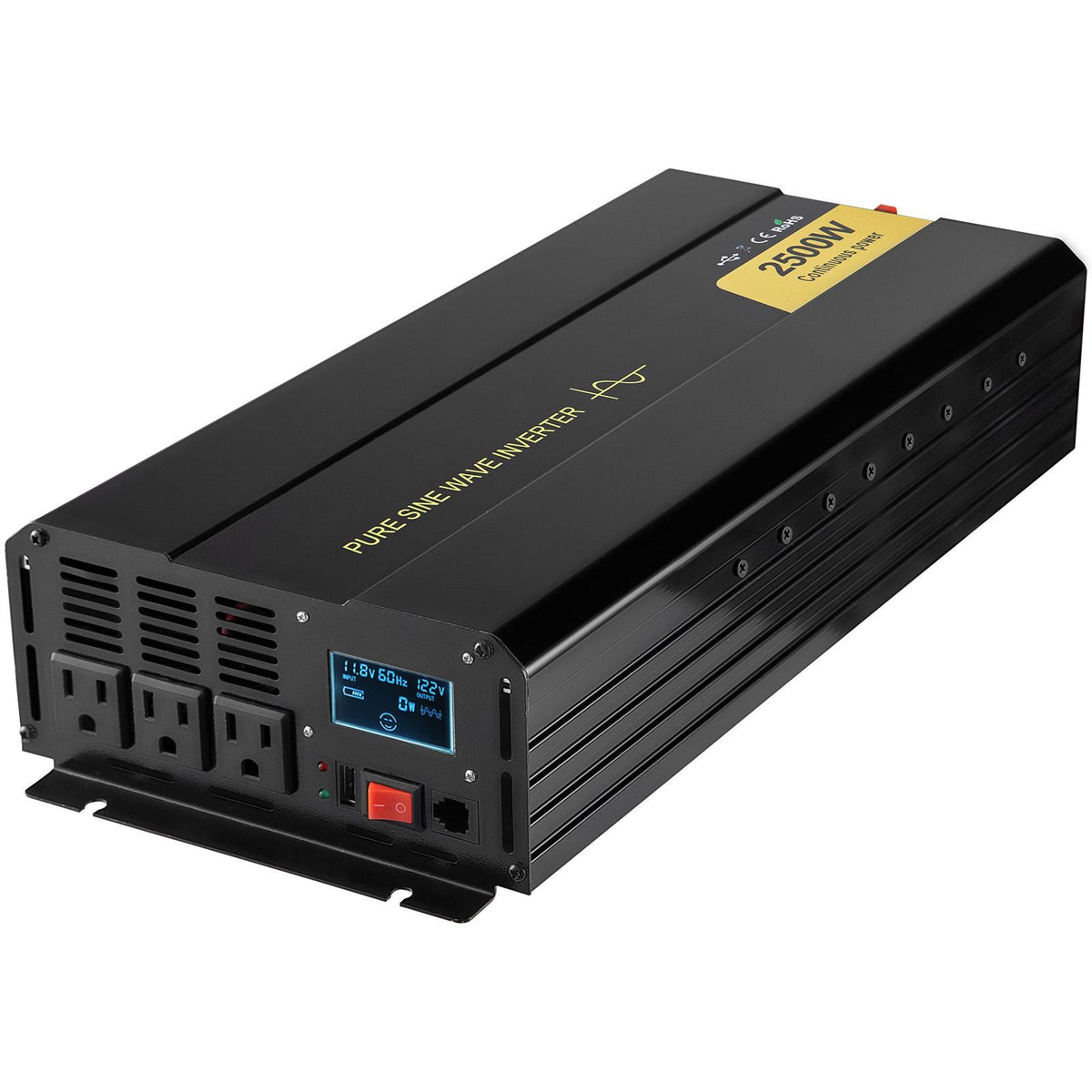 Pure Sine Wave Inverter, 2500 Watt Power Inverter, DC 12V to AC 120V Car Inverter, with USB Port, LCD Display, and Remote Controller Power Converter, for RV Truck Car Solar System Travel Camping