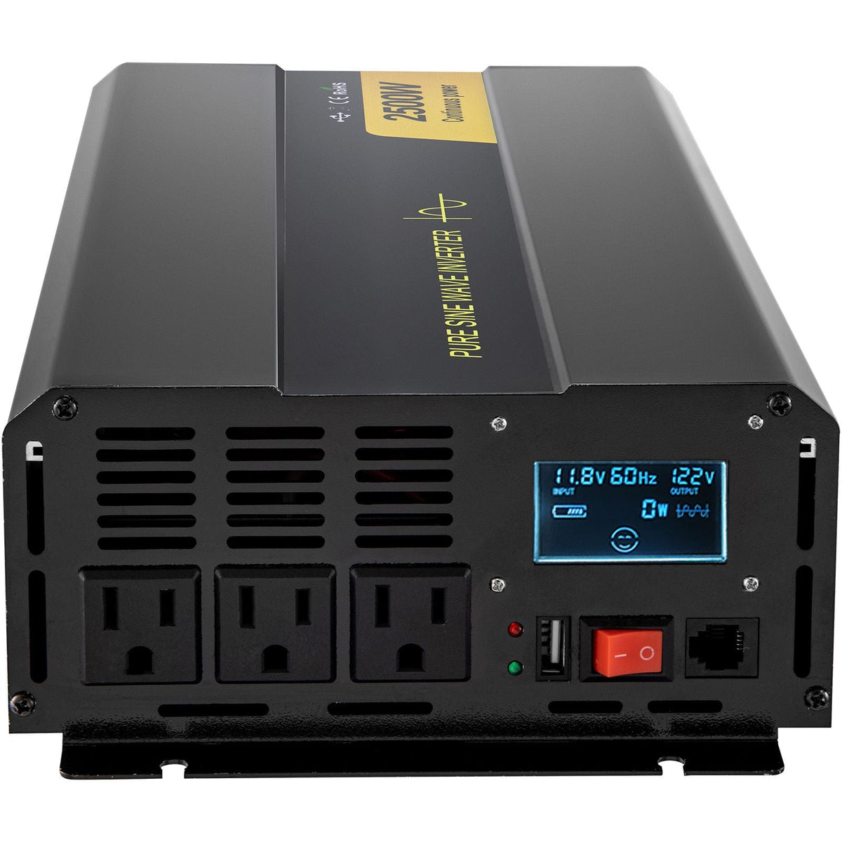 Pure Sine Wave Inverter, 2500 Watt Power Inverter, DC 12V to AC 120V Car Inverter, with USB Port, LCD Display, and Remote Controller Power Converter, for RV Truck Car Solar System Travel Camping
