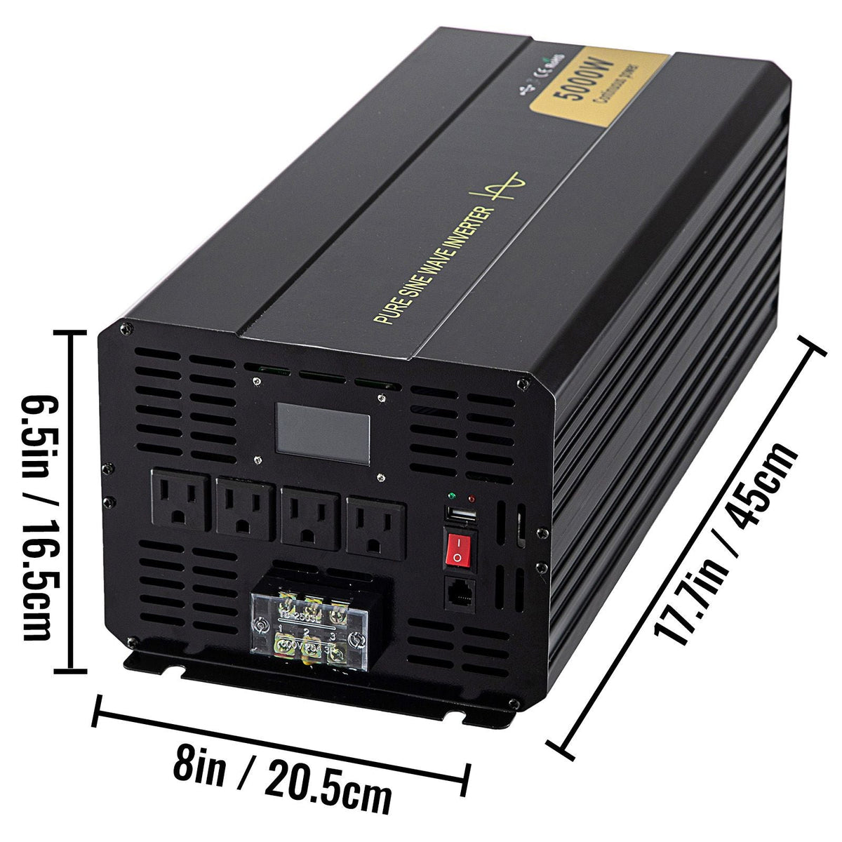 Pure Sine Wave Inverter, 5000 Watt, Power Inverter, DC 12V to AC 120V Car Inverter, with LCD Display, USB Port and Remote Controller, Power Converter for Car RV Truck Solar System Travel Camping