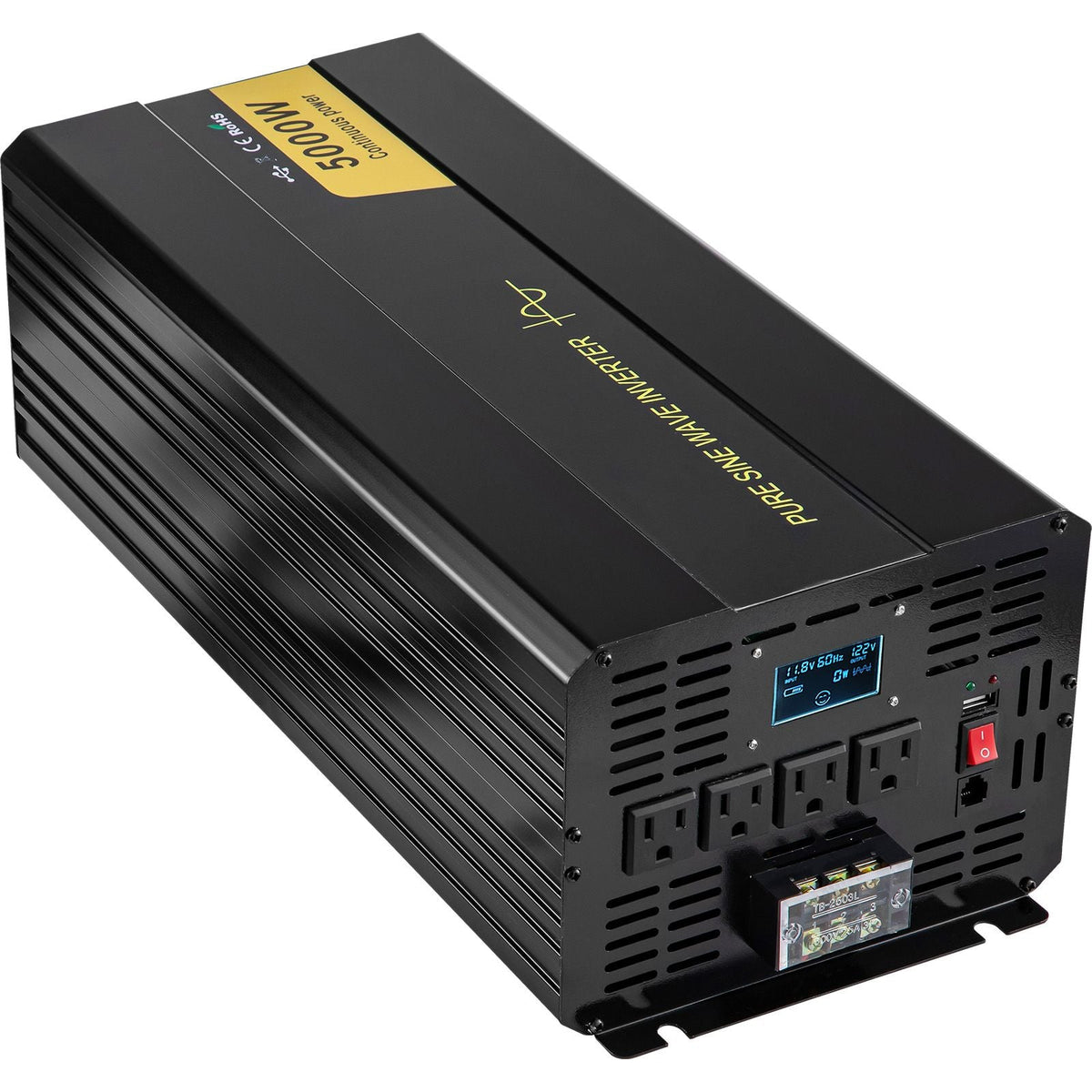 Pure Sine Wave Inverter, 5000 Watt, Power Inverter, DC 12V to AC 120V Car Inverter, with LCD Display, USB Port and Remote Controller, Power Converter for Car RV Truck Solar System Travel Camping