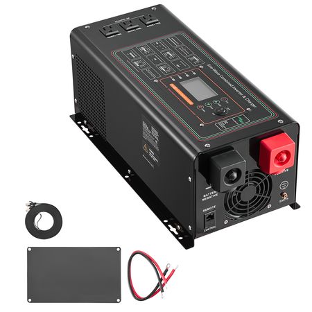 Pure Sine Wave Inverter Charger, 3000 Watt, DC 24V to AC 120V Power Inverter with LCD Display, Remote Control, Solar Inverter for Off-Grid Solar RV Boat Home, Compatible with Various Batteries