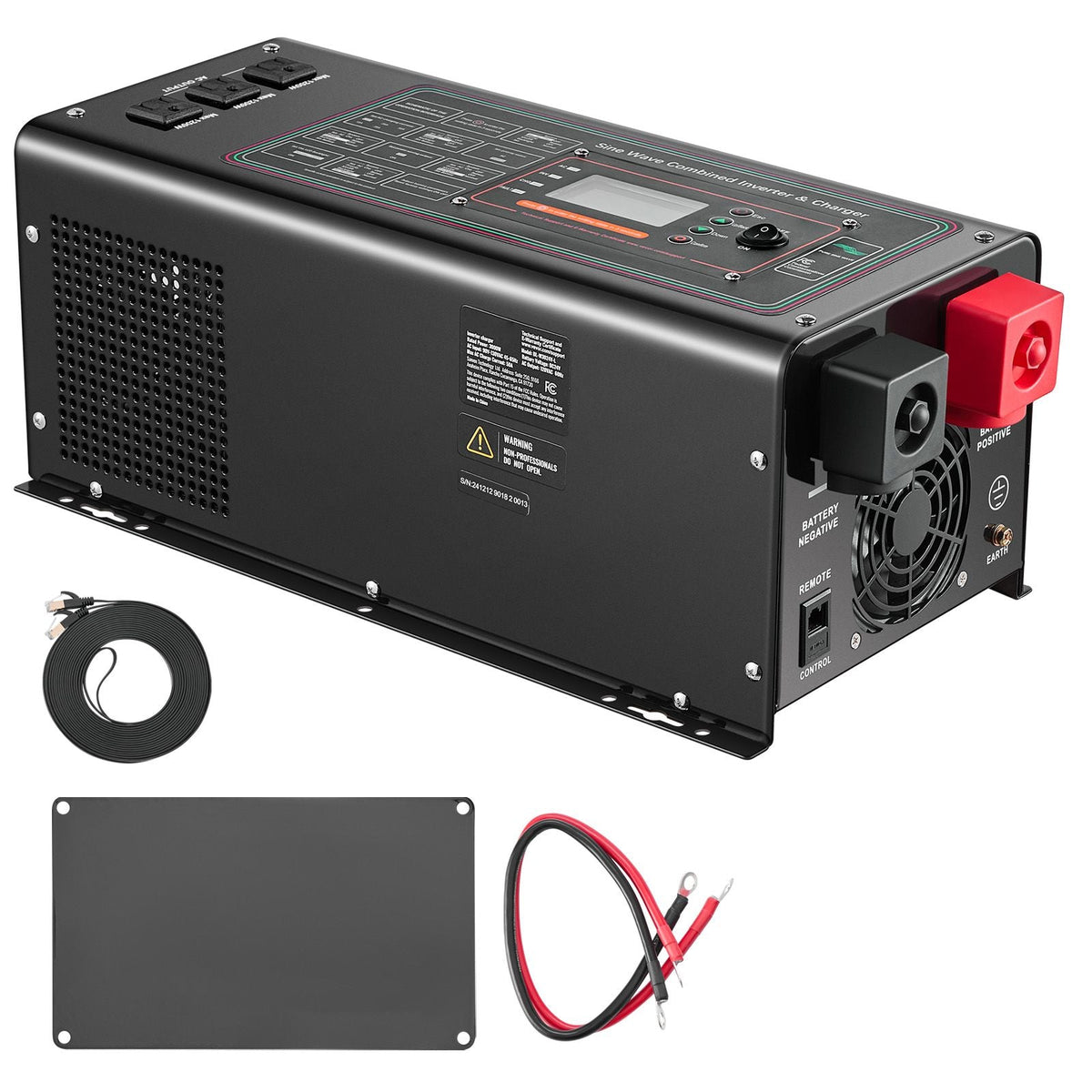 Pure Sine Wave Inverter Charger, 3000 Watt, DC 24V to AC 120V Power Inverter with LCD Display, Remote Control, Solar Inverter for Off-Grid Solar RV Boat Home, Compatible with Various Batteries