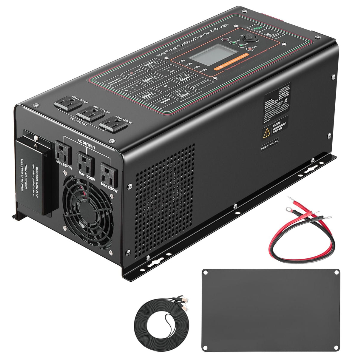 Pure Sine Wave Inverter Charger, 3000 Watt, DC 24V to AC 120V Power Inverter with LCD Display, Remote Control, Solar Inverter for Off-Grid Solar RV Boat Home, Compatible with Various Batteries