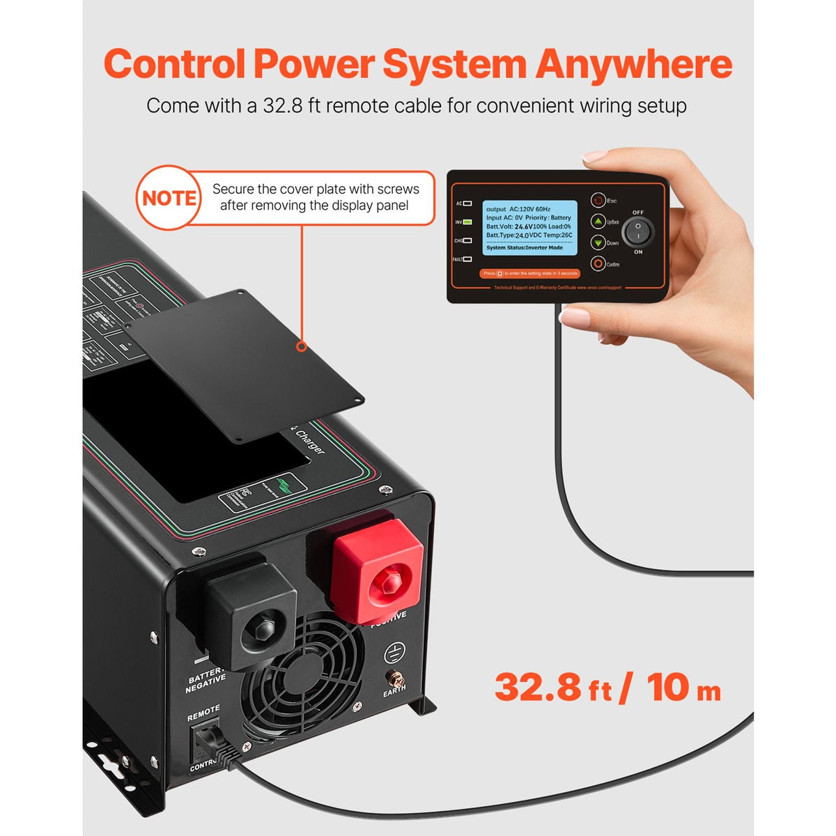 Pure Sine Wave Inverter Charger, 3000 Watt, DC 24V to AC 120V Power Inverter with LCD Display, Remote Control, Solar Inverter for Off-Grid Solar RV Boat Home, Compatible with Various Batteries