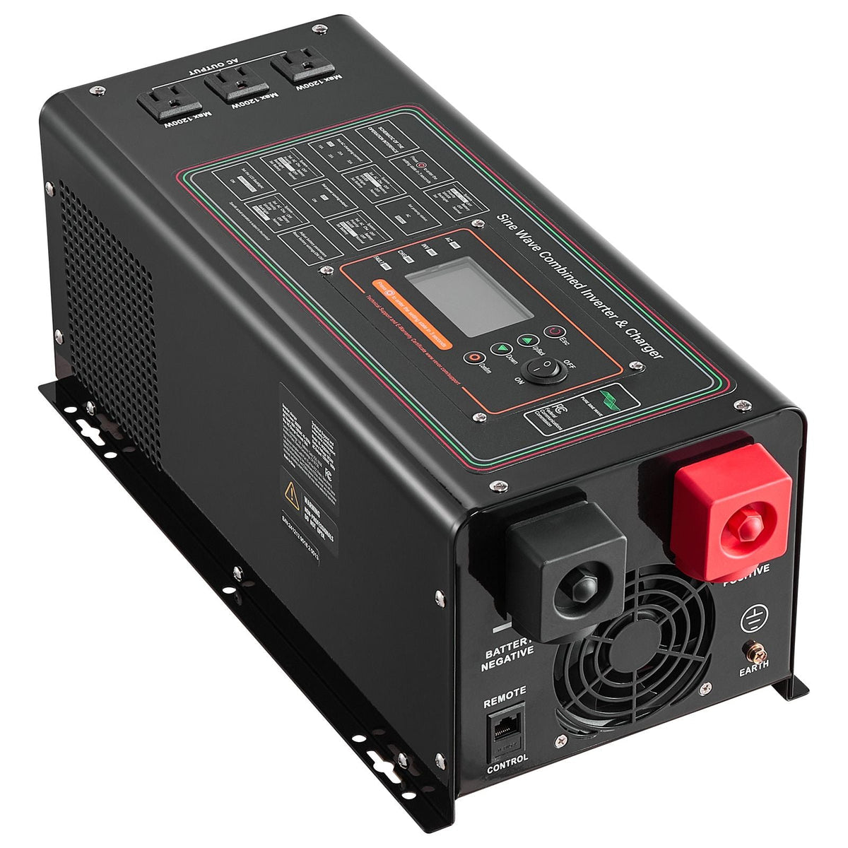 Pure Sine Wave Inverter Charger, 3000 Watt, DC 24V to AC 120V Power Inverter with LCD Display, Remote Control, Solar Inverter for Off-Grid Solar RV Boat Home, Compatible with Various Batteries