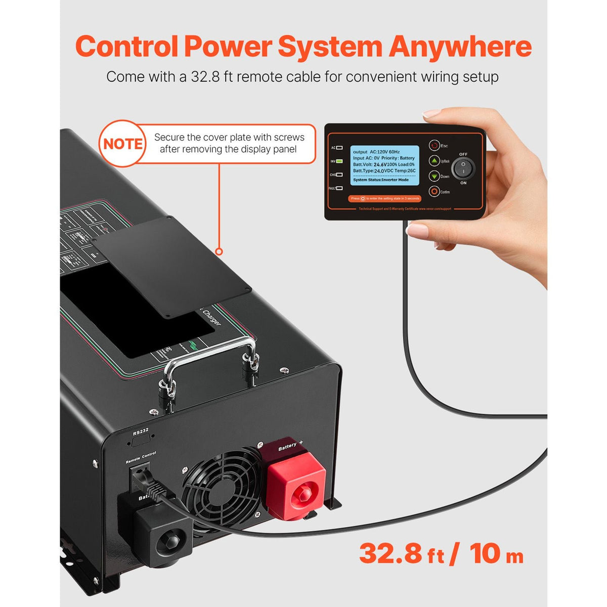 Pure Sine Wave Inverter Charger, 6000 Watt, DC 24V to AC 120V Power Inverter with LCD Display, Remote Control, Solar Inverter for Off-Grid Solar RV Boat Home, Compatible with Various Batteries