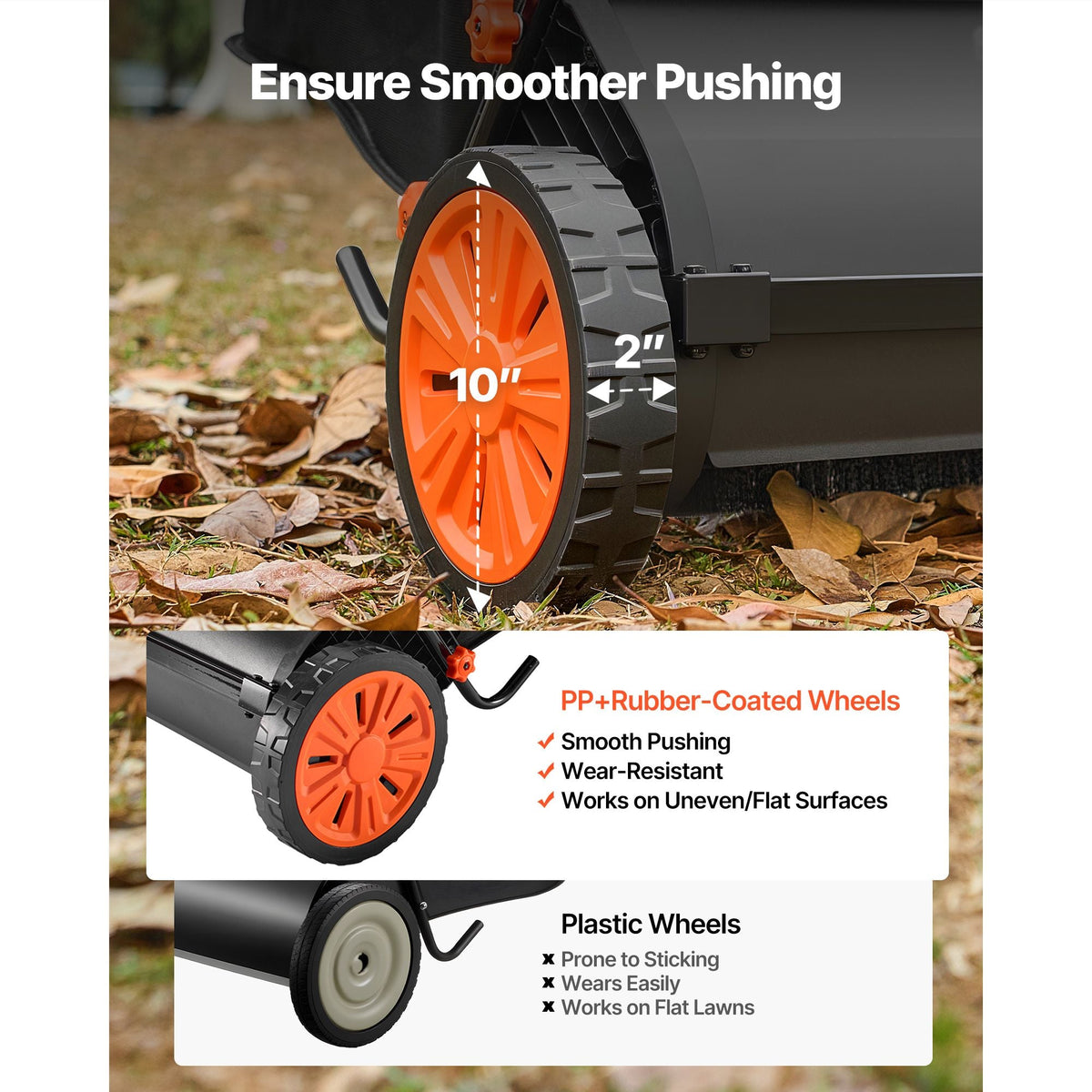 Push Lawn Sweeper, 26 in Leaf & Grass Collector with 7 cu. ft. Hopper Bag, Adjustable Brush Height & Spinning Brushes, Heavy Duty Yard Sweeper with Rubber Wheels for Leaves Grass Cleanup